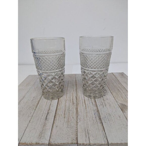 Anchor Hocking Other - Anchor Hocking Wexford Set 2 Diamond Point Tumblers 6 1/2" Drinking Glasses